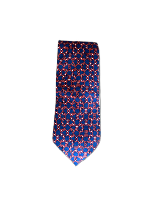 Hermes Blue & Red Silk All Over Print Men's Tie Blue & Red