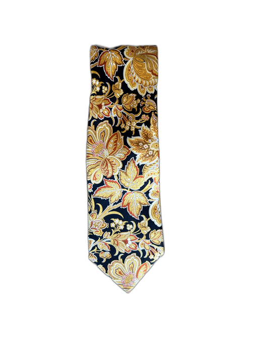 Brioni black & gold Silk All Over Print Men's Tie black & gold
