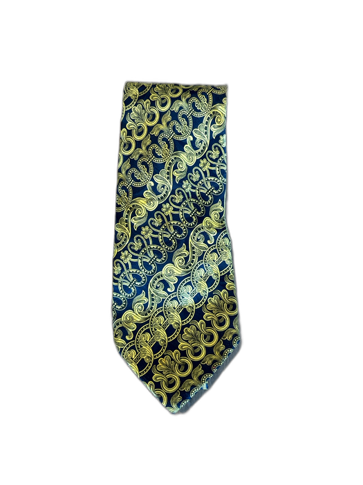 Brioni Navy & Yellow Silk All Over Print Men's Tie Navy & Yellow