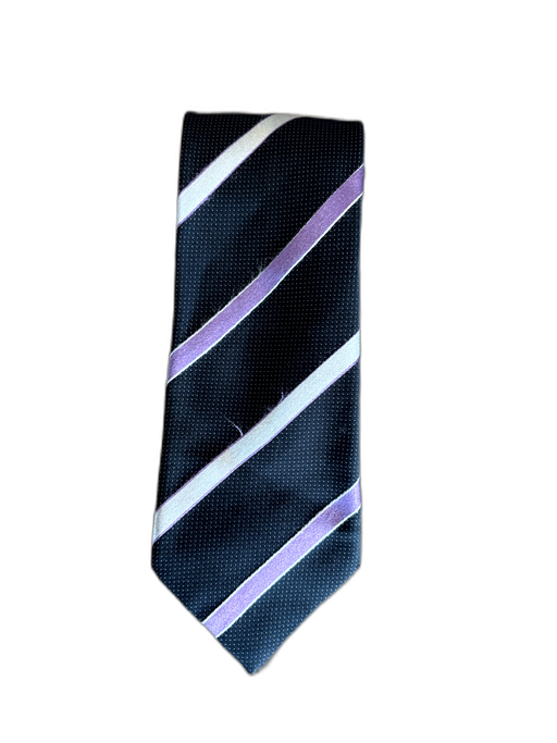 Brioni Black, Purple & White Print Silk Striped Men's Tie Black, Purple & White Print