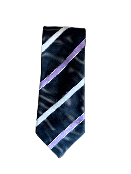 Brioni Black, Purple & White Print Silk Striped Men's Tie Black, Purple & White Print
