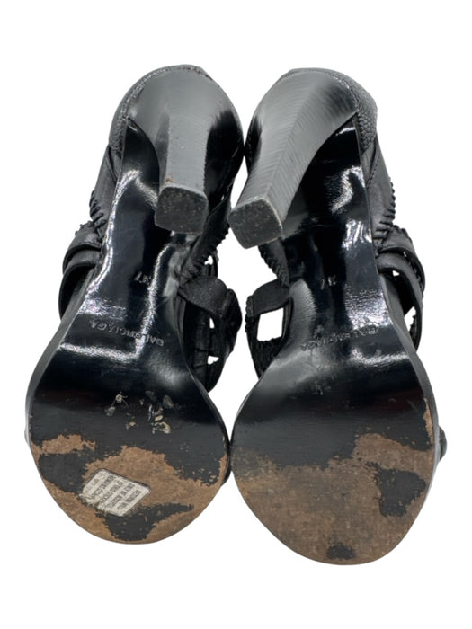 Balenciaga Shoe Size 37 Black Leather Upper Gold Tone Zipper Whipstitch Sandals Black / 37