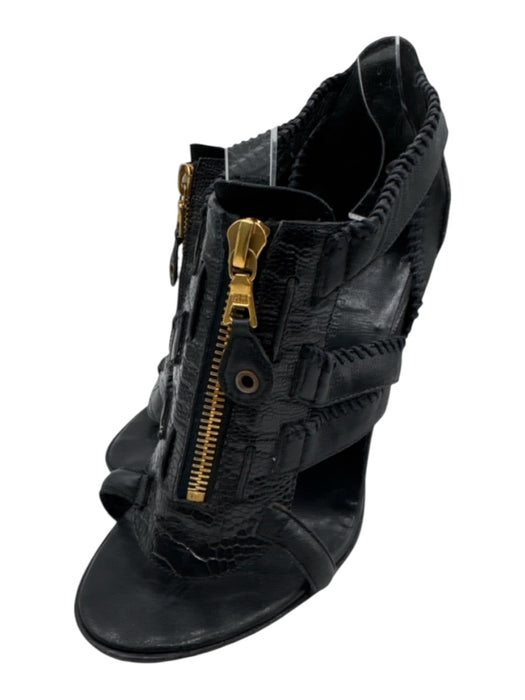 Balenciaga Shoe Size 37 Black Leather Upper Gold Tone Zipper Whipstitch Sandals Black / 37