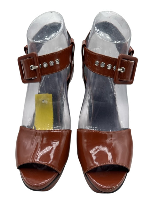 Hermes Shoe Size 37 Cognac Brown Leather Upper Patent Platform Sandals Cognac Brown / 37