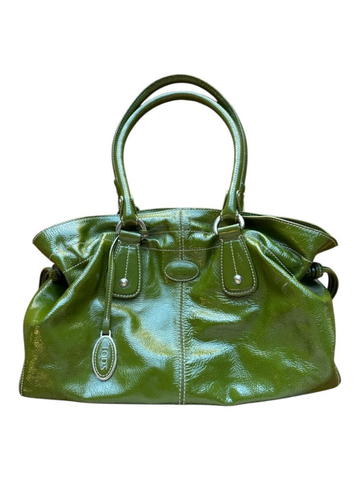 Tod's Green Patent Leather Top Handles Silver Hardware Bag Green / M
