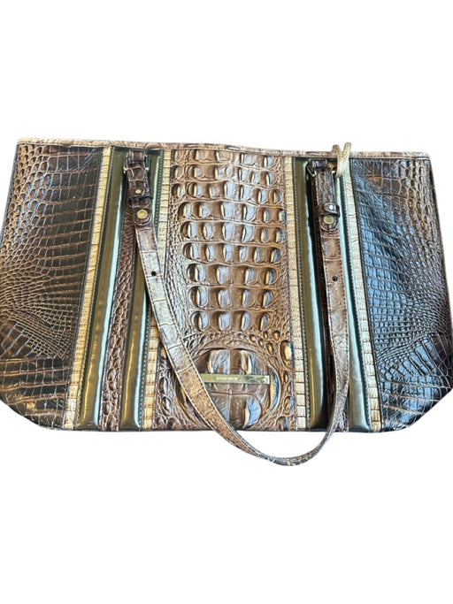 Brahmin Brown Leather Croc Embossed Top Handles Tassel Zip Close Bag Brown / L