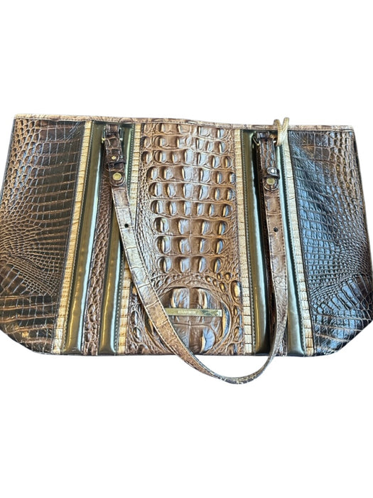 Brahmin Brown Leather Croc Embossed Top Handles Tassel Zip Close Bag Brown / L