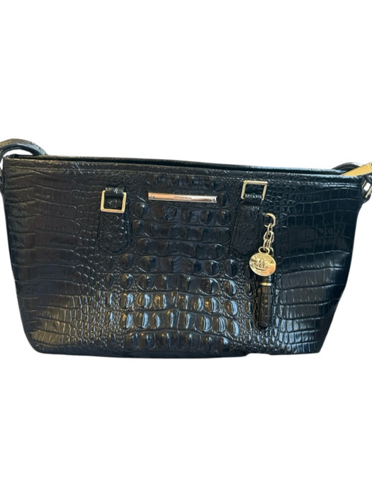 Brahmin Black & Silver Leather Croc Embossed Top Handles Rectangle SHW Bag Black & Silver / M