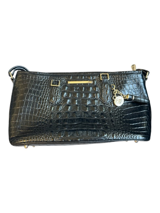 Brahmin Black & Silver Leather Croc Embossed Top Handles Rectangle SHW Bag Black & Silver / M