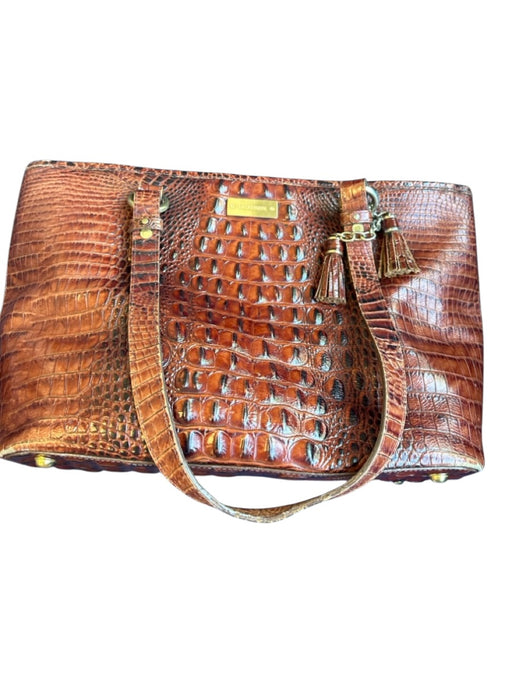 Brahmin Brown & Bronze Leather Croc Embossed Top Handle Tote Bag Brown & Bronze / L
