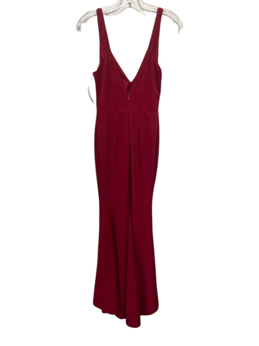 Lulu's Size S Red Polyester & Spandex Sleeveless Beaded Strap V Neck Gown Red / S