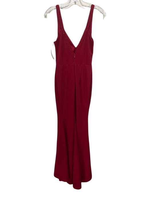 Lulu's Size S Red Polyester & Spandex Sleeveless Beaded Strap V Neck Gown Red / S