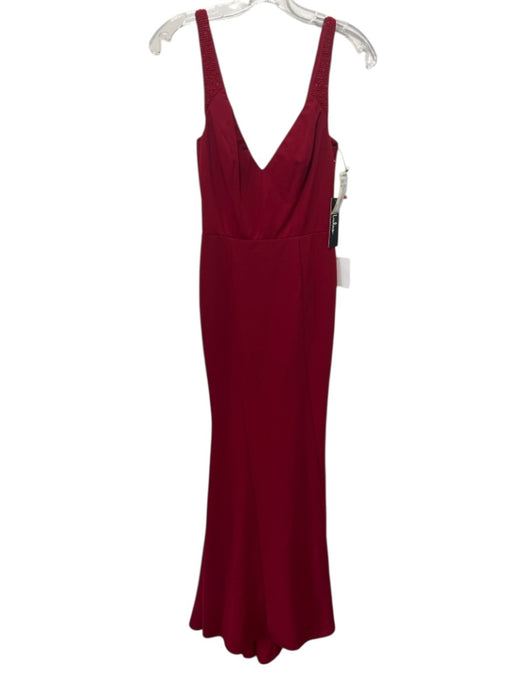 Lulu's Size S Red Polyester & Spandex Sleeveless Beaded Strap V Neck Gown Red / S