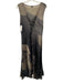 Komarov Size L Taupe Gray & Beige Polyester Scrunch Detail Leaf Motif Dress Taupe Gray & Beige / L