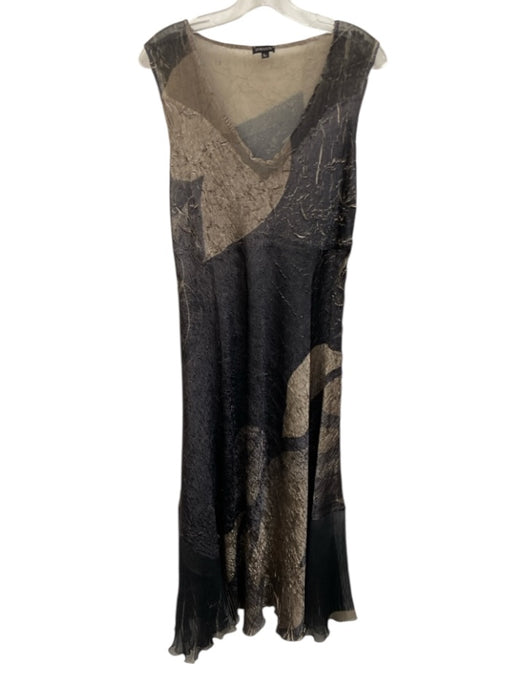 Komarov Size L Taupe Gray & Beige Polyester Scrunch Detail Leaf Motif Dress Taupe Gray & Beige / L