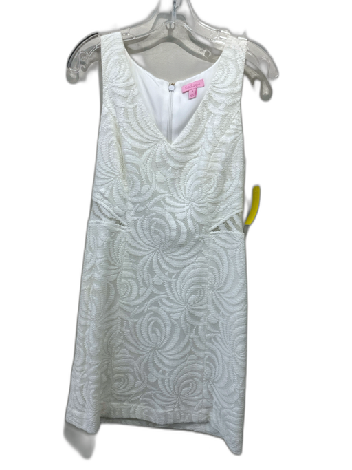 Lilly Pulitzer Size 6 White Cotton Blend Sleeveless V Neck Zip Back Mini Dress White / 6