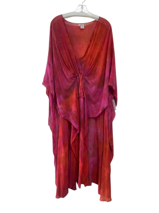 Michelle Jonas Size M Red & Pink Silk Chiffon Tie Waist Sheer Dress Red & Pink / M