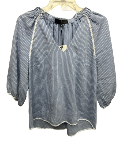 Abbey Glass Size M Blue & White Polyester Blend 3/4 Sleeve Vertical Stripes Top Blue & White / M
