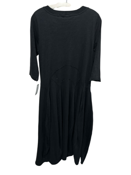 Black Label Size 4 Black Cotton 3/4 Sleeve Paneled Stitch Detail Maxi Dress Black / 4