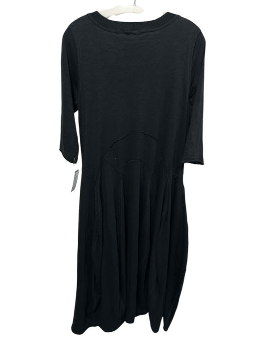Black Label Size 4 Black Cotton 3/4 Sleeve Paneled Stitch Detail Maxi Dress Black / 4