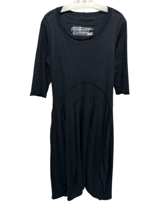 Black Label Size 4 Black Cotton 3/4 Sleeve Paneled Stitch Detail Maxi Dress Black / 4