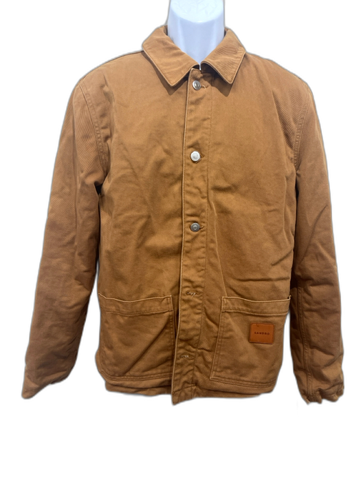 Sandro Size S Brown Cotton Solid Buttons Men's Jacket Brown / S