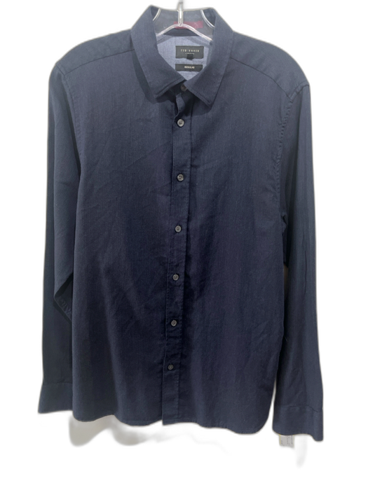 Ted Baker Size 3 Navy Blue Cotton Solid Button Down Men's Long Sleeve Shirt Navy Blue / 3