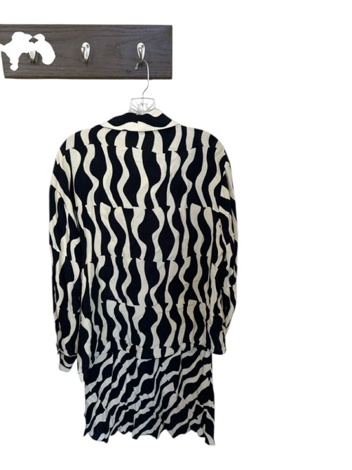 Zara Size L black and white Animal Print Long Sleeve Collar Button Up Skirt Set black and white / L