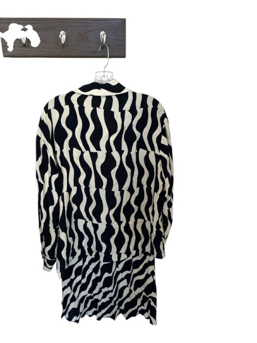 Zara Size L black and white Animal Print Long Sleeve Collar Button Up Skirt Set black and white / L