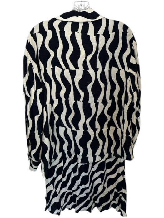 Zara Size L black and white Animal Print Long Sleeve Collar Button Up Skirt Set black and white / L