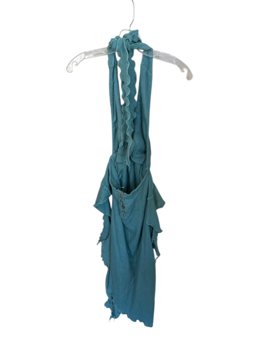 Free People Size S Seafoam Cotton Halter Midi Ruffle Ties Dress Seafoam / S