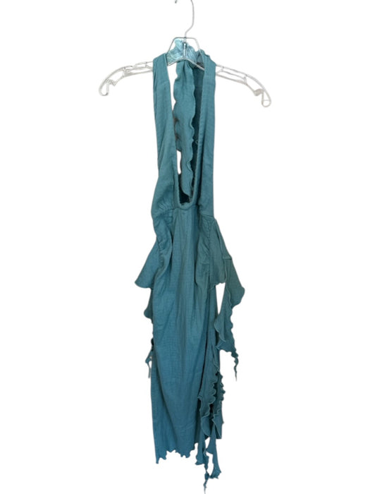 Free People Size S Seafoam Cotton Halter Midi Ruffle Ties Dress Seafoam / S