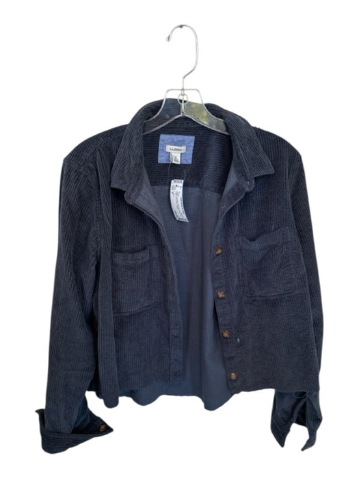 LL Bean Size M Indigo Corduroy Raw Hem Button Up Collar front pocket Jacket Indigo / M