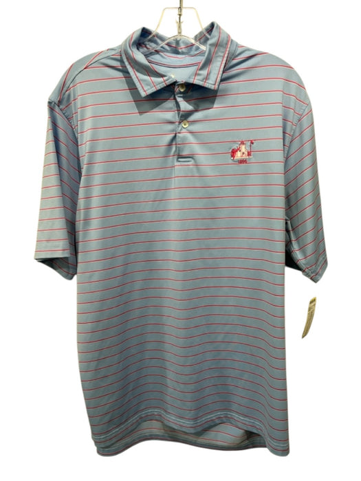 Fairway & Greene Size L Light Blue & Red Synthetic Striped Polo Short Sleeve Light Blue & Red / L