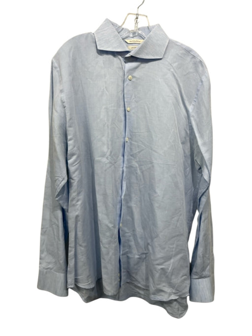 Suitsupply Size 17 Light blue Linen Blend Solid Button Up Long Sleeve Shirt Light blue / 17