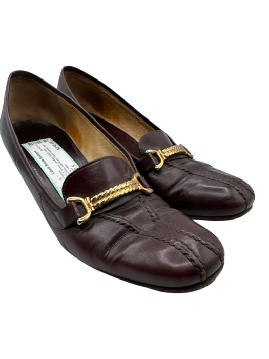 Gucci Shoe Size 39.5 Brown Leather Block Heel Goldtone Hardware Pumps Brown / 39.5