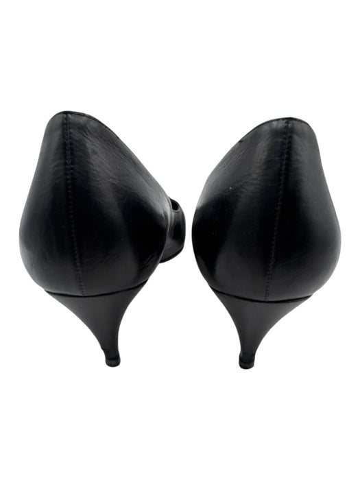 Chanel Shoe Size 40 Black Leather Cap Toe Kitten Heel Slip On Pumps Black / 40