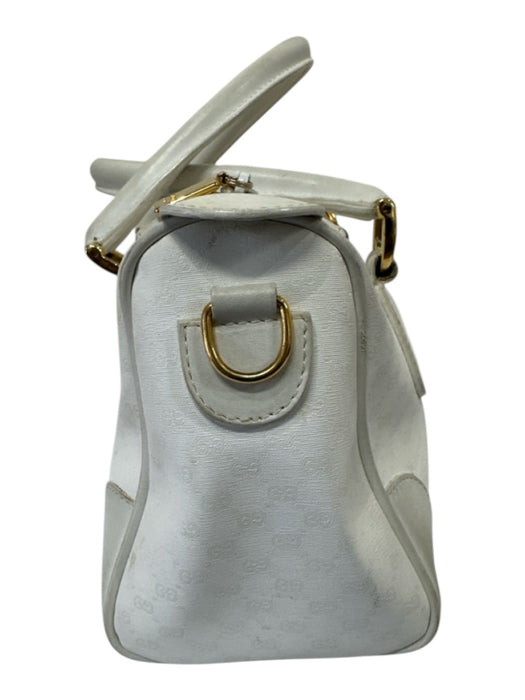 Gucci White Coated Canvas Zip Close Top Handle Goldtone Hardware Bag White / S