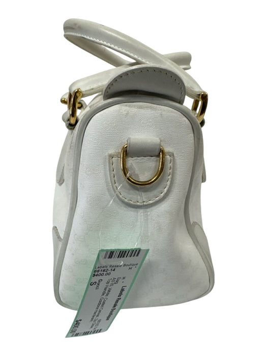 Gucci White Coated Canvas Zip Close Top Handle Goldtone Hardware Bag White / S