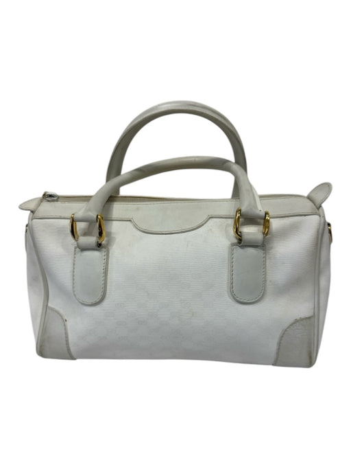 Gucci White Coated Canvas Zip Close Top Handle Goldtone Hardware Bag White / S