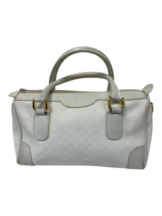 Gucci White Coated Canvas Zip Close Top Handle Goldtone Hardware Bag White / S