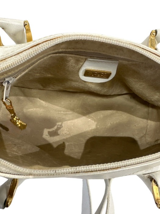 Gucci White Coated Canvas Zip Close Top Handle Goldtone Hardware Bag White / S
