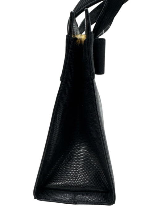 Ferragamo Black Leather Top Handle Gold Hardware Bow Detail Magnetic Clasp Bag Black / Mini