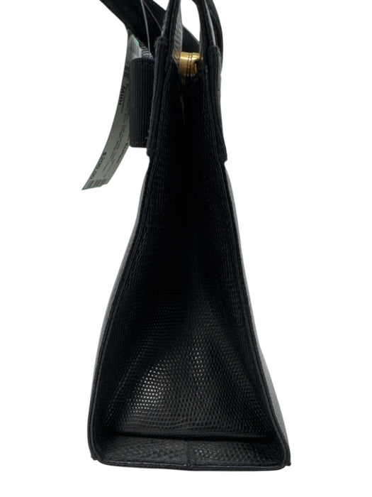 Ferragamo Black Leather Top Handle Gold Hardware Bow Detail Magnetic Clasp Bag Black / Mini