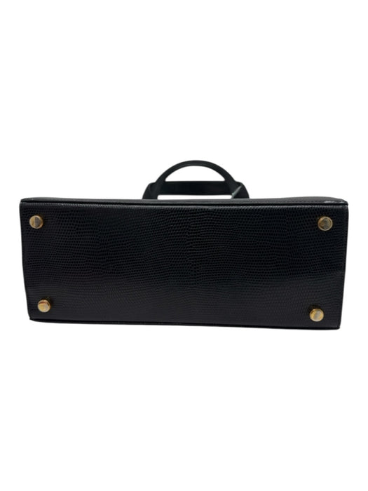 Ferragamo Black Leather Top Handle Gold Hardware Bow Detail Magnetic Clasp Bag Black / Mini