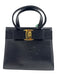 Ferragamo Black Leather Top Handle Gold Hardware Bow Detail Magnetic Clasp Bag Black / Mini