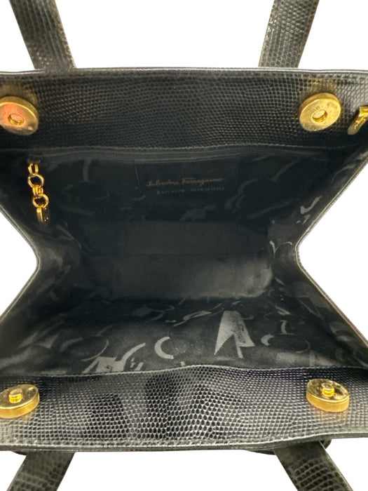 Ferragamo Black Leather Top Handle Gold Hardware Bow Detail Magnetic Clasp Bag Black / Mini