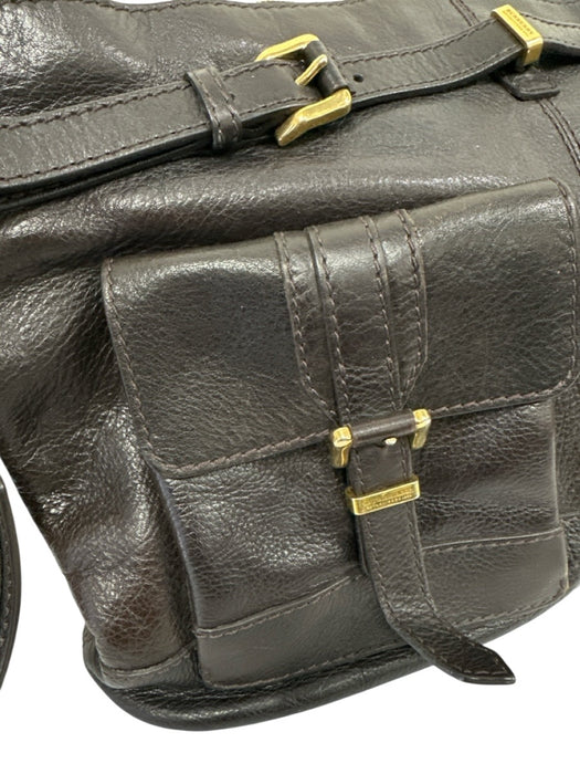 Burberry Dark Brown Leather Zip Close Gold Tone Hardware Messenger Bag Dark Brown
