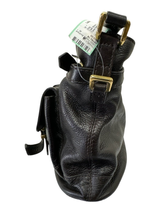 Burberry Dark Brown Leather Zip Close Gold Tone Hardware Messenger Bag Dark Brown
