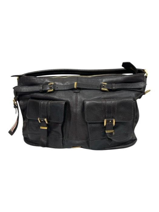 Burberry Dark Brown Leather Zip Close Gold Tone Hardware Messenger Bag Dark Brown